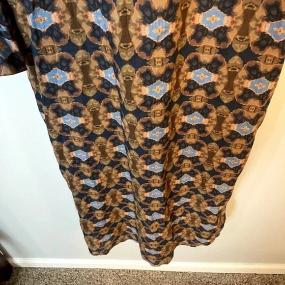 One Season Papy Abstract Print Split V Neck Midi Beach Dress Brown SZ XS - Picture 11 of 14